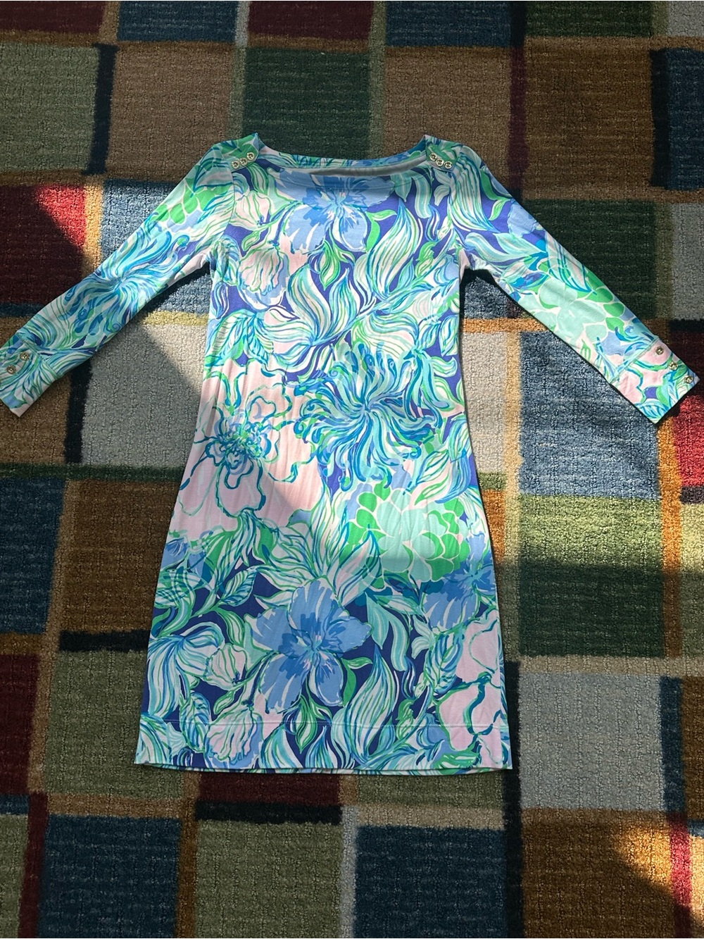 Lily Pulitzer Floral Boatneck Sophie Dress - Blue, pink & Green